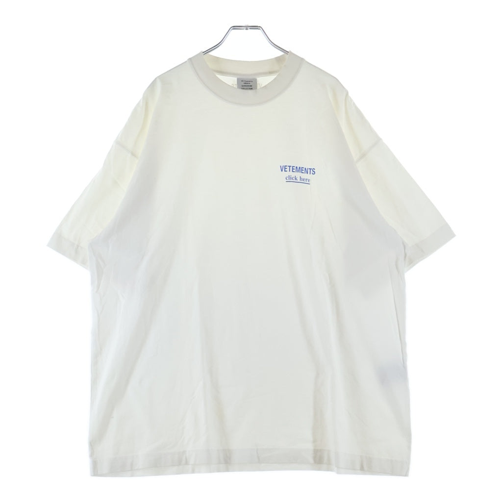 VETEMENTS(ヴェトモン) 22SS Click Here Tee クリック ヒア フロント プリント 半袖 Tシャツ カットソー ホワイト UA53TR110W