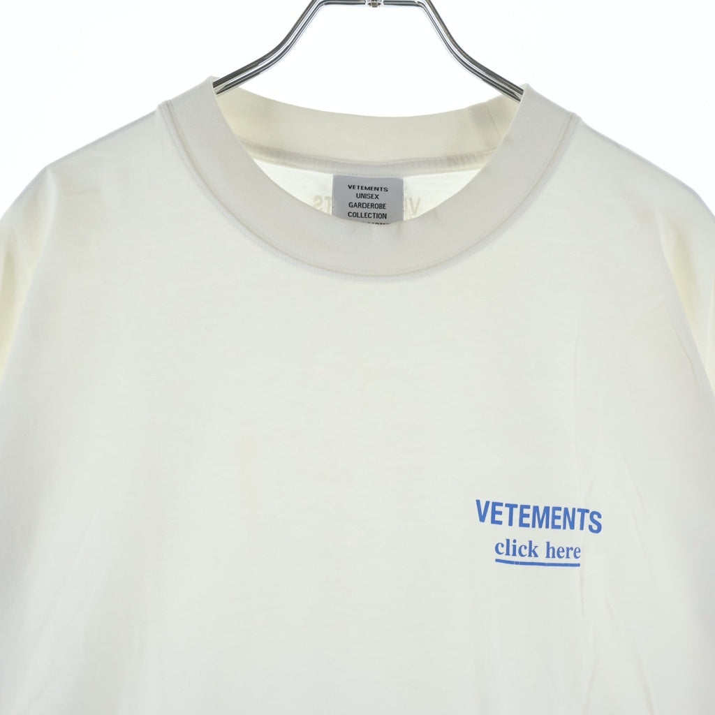 VETEMENTS(ヴェトモン) 22SS Click Here Tee クリック ヒア フロント プリント 半袖 Tシャツ カットソー ホワイト UA53TR110W