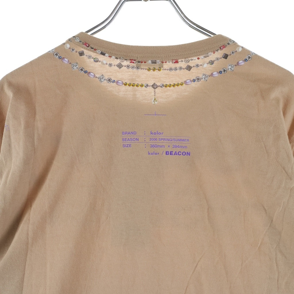 kolor BEACON(カラービーコン) グラフィックプリント クルーネック 長袖Tシャツ カットソー ベージュ 25WBM-T09235