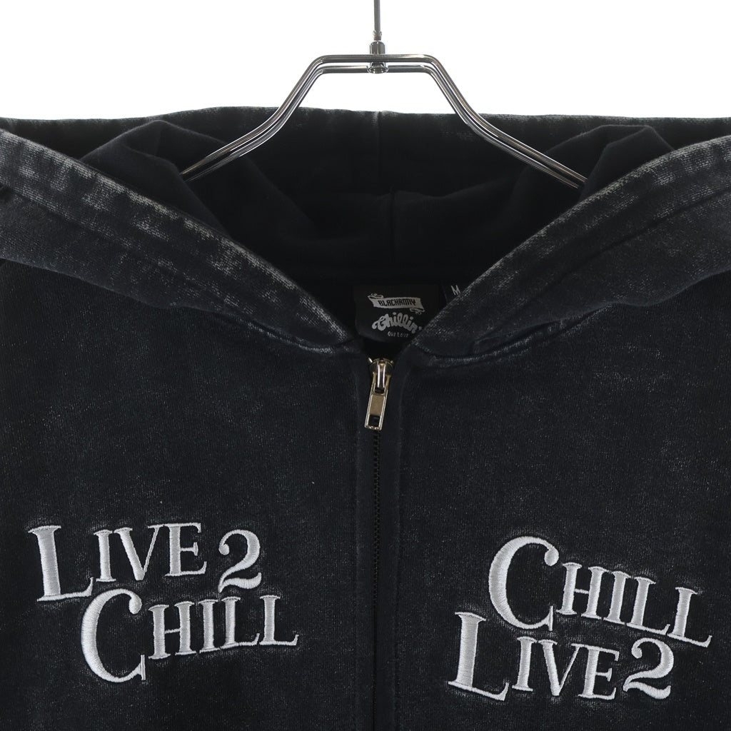 NO BRAND(ノーブランド) Chillin(チリン) フェード加工 フロントロゴ刺繍 ジップアップパーカー フーディー チャコールグレー