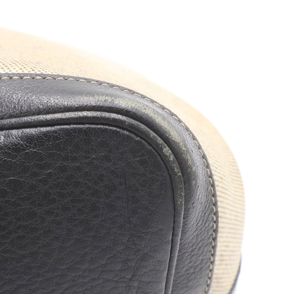 HERMES(エルメス) ガーデンパーティPM トワルオフィシェ ブッフル 2006年クリスマス限定 レザー切替キャンバスハンドバッグ ベージュ/ブラック レディース
