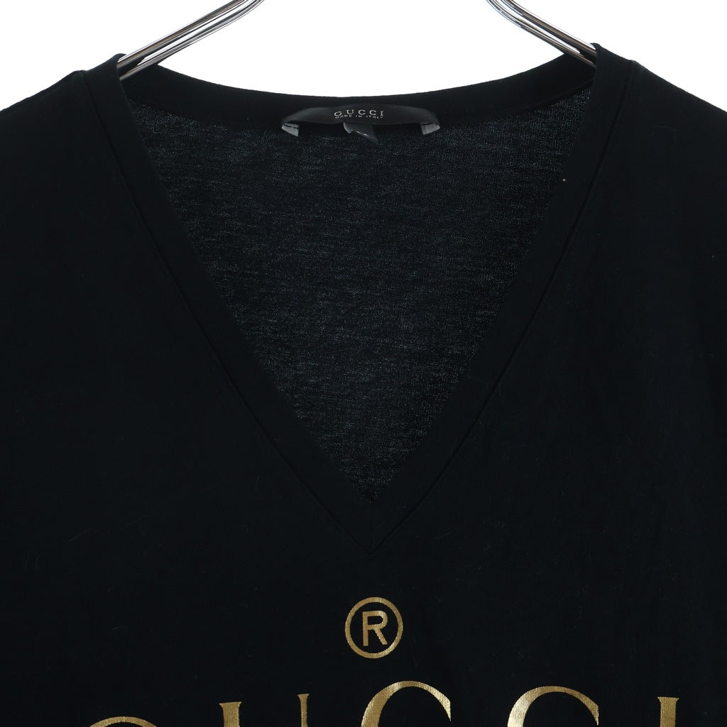 GUCCI(グッチ) Vネック フロントロゴプリント 半袖Tシャツ カットソー ブラック 273119 X3660 レディース