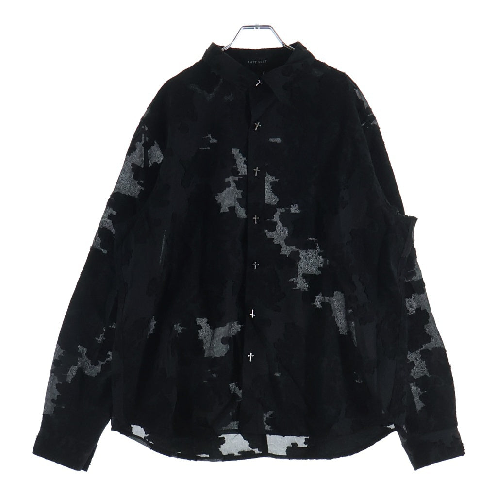 LAST NEST(ラスト ネスト) Black Flowers L/S Shirt フラワー総柄刺繍 クロスボダン 長袖シャツ ブラック