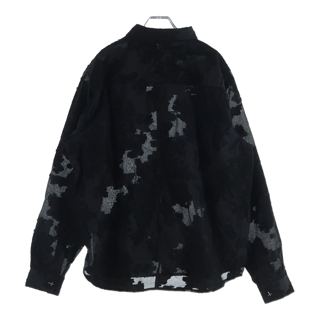 LAST NEST(ラスト ネスト) Black Flowers L/S Shirt フラワー総柄刺繍 クロスボダン 長袖シャツ ブラック