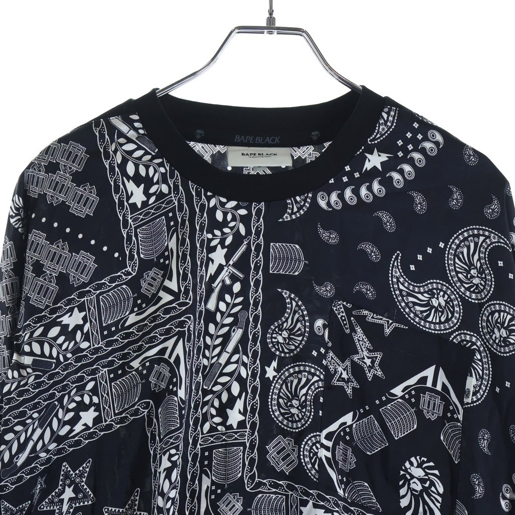 A BATHING APE(アベイシングエイプ) ベイプブラック ペイズリー柄 シルク クルーネック 長袖ポケットTシャツ ブラック BBKLTTE2114MG