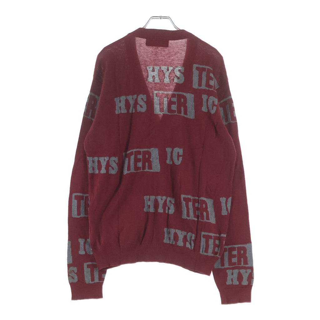 HYSTERIC GLAMOUR(ヒステリックグラマー) ロゴ刺繍 総柄 ニット カーディガン レッド 2ND-2670