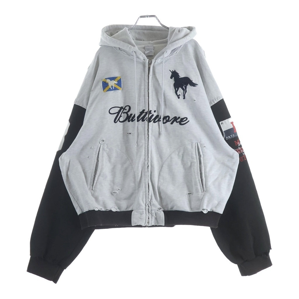 NO BRAND(ノーブランド) Protocol Index Buttivore Sweatshirts Zip Hoodie protoword プロトコルインデックス 袖切替 スウェットシャツ ジップ フーディ グレー