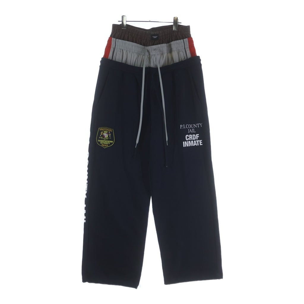NO BRAND(ノーブランド) Protocol Index LAYERED TRACK PANTS プロトコル インデックス レイヤードトラックパンツ ネイビー