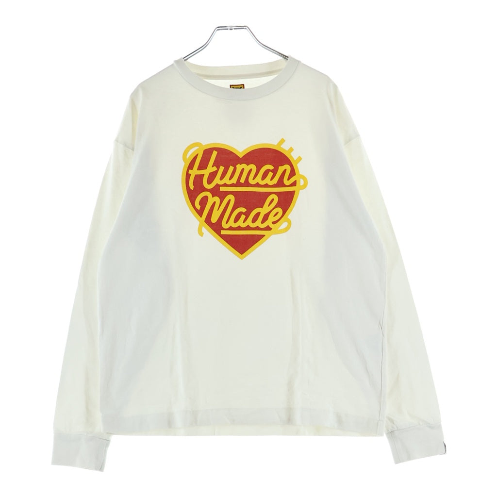 HUMAN MADE(ヒューマンメイド) フロント ハートロゴグラフィック プリント クルーネック 長袖 ロングスリーブTシャツ カットソー ホワイト