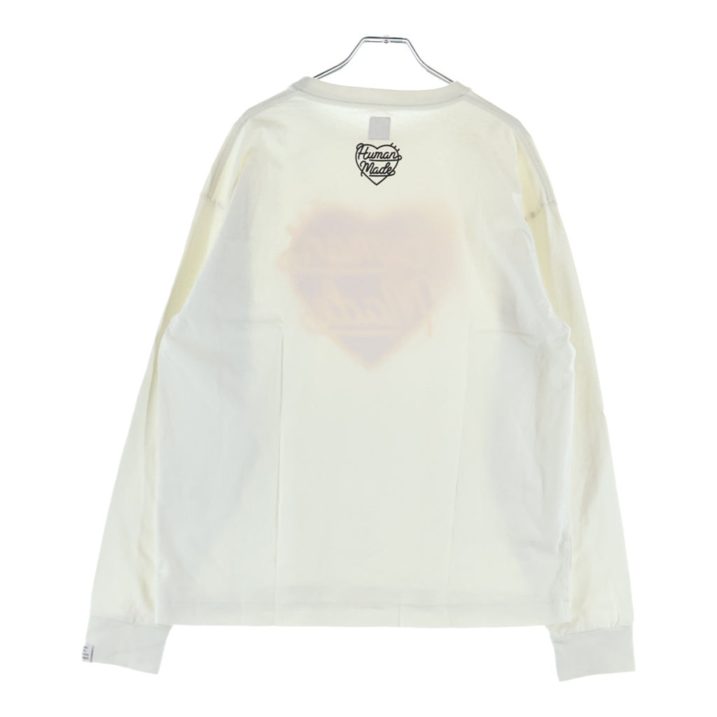 HUMAN MADE(ヒューマンメイド) フロント ハートロゴグラフィック プリント クルーネック 長袖 ロングスリーブTシャツ カットソー ホワイト