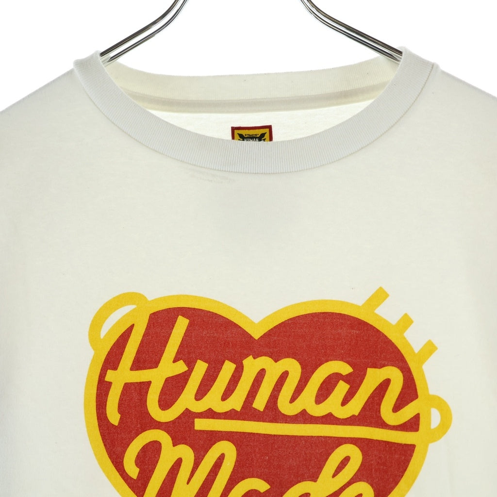 HUMAN MADE(ヒューマンメイド) フロント ハートロゴグラフィック プリント クルーネック 長袖 ロングスリーブTシャツ カットソー ホワイト