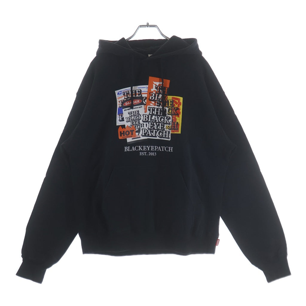 THE BLACK EYE PATCH(ブラックアイパッチ) Label Pack Print Hoodie ラベルパック ロゴプリント フーデッド パーカー ブラック