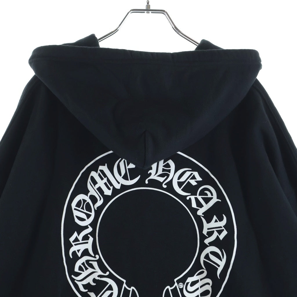 CHROME HEARTS(クロムハーツ) SWTSHRT HD ZIP 袖フローラル バックホースシュープリント 裏地サーマル ジップアップパーカー ブラック