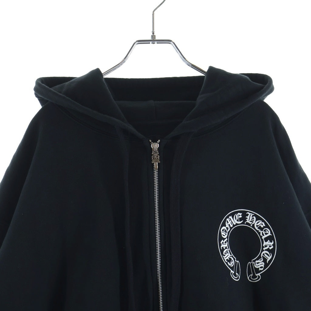 CHROME HEARTS(クロムハーツ) SWTSHRT HD ZIP 袖フローラル バックホースシュープリント 裏地サーマル ジップアップパーカー ブラック
