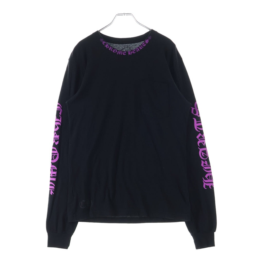 CHROME HEARTS(クロムハーツ) Neck Logo L/S Tee ネックロゴプリント ロングスリーブ 長袖Tシャツ カットソー ブラック/パープル