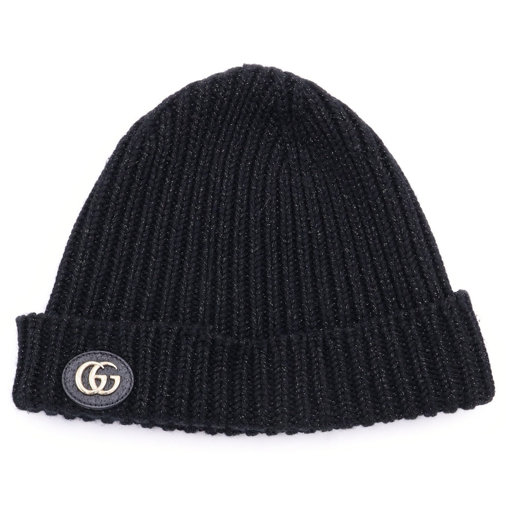 GUCCI(グッチ) GGロゴ パッチ ウール リブニット ラメ ハット ブラック 809172 3GAAB