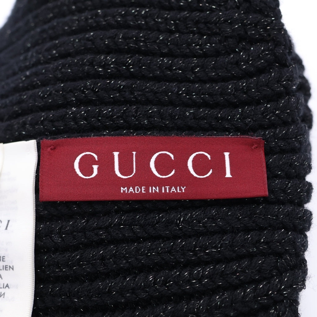GUCCI(グッチ) GGロゴ パッチ ウール リブニット ラメ ハット ブラック 809172 3GAAB