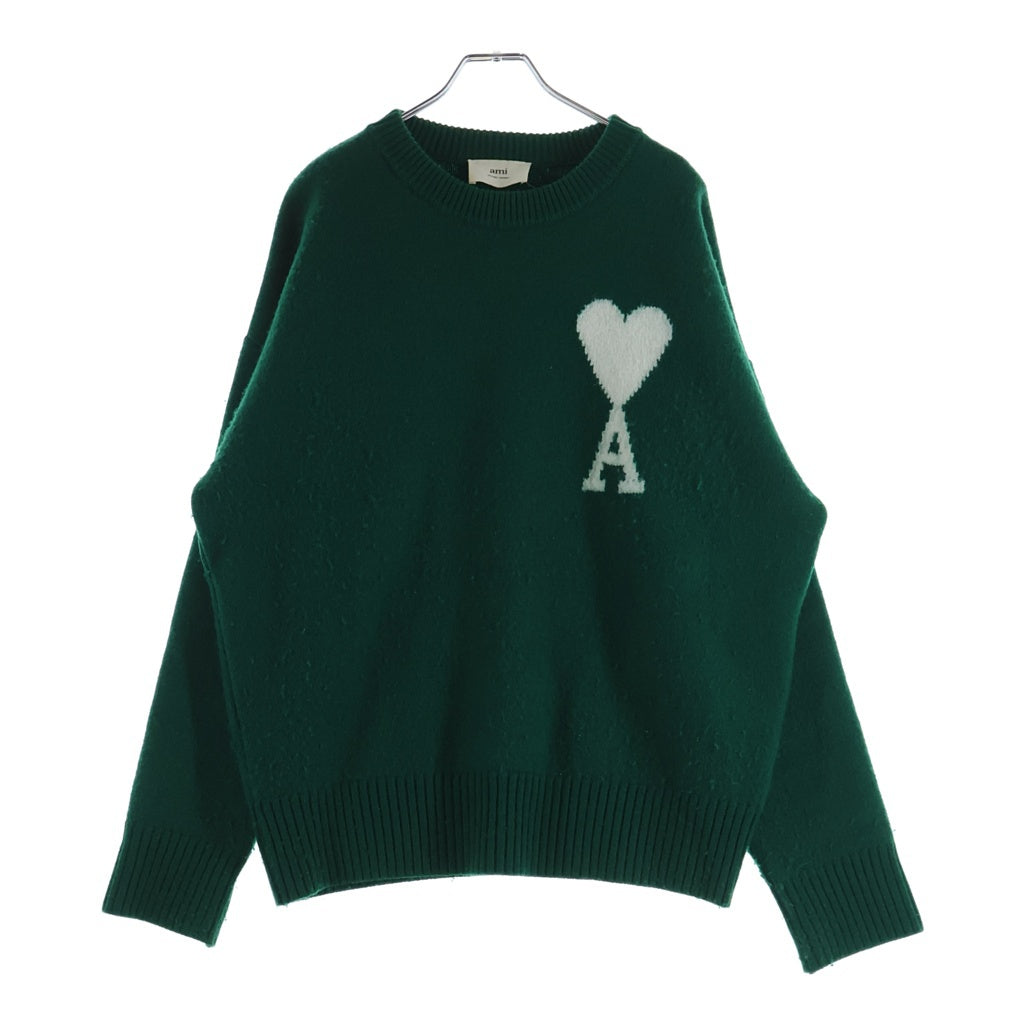 AMI Alexandre Mattiussi(アミアレクサンドルマテュッシ) ハートロゴ クルーネックニットセーター グリーン H21K029.018
