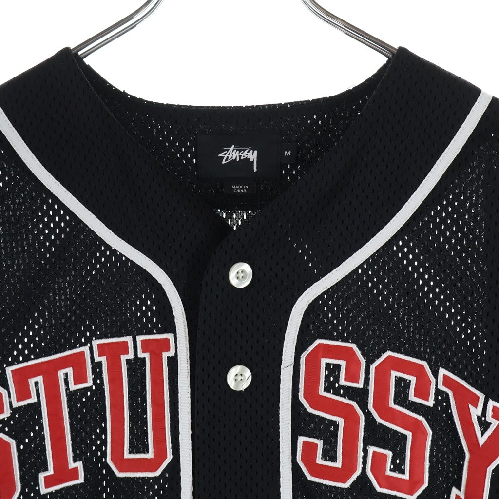 STUSSY(ステューシー) Baseball Shirt フロントロゴ ベースボール メッシュ ゲーム半袖シャツ ブラック 114763Z