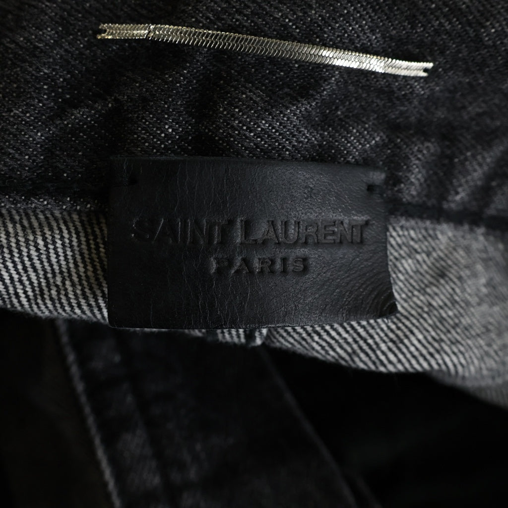 SAINT LAURENT PARIS(サンローランパリ) ブラック・ディスウォッシュド・スニキデニム ジッパーフライ スリムストレート デニムパンツ スキニー ブラック
