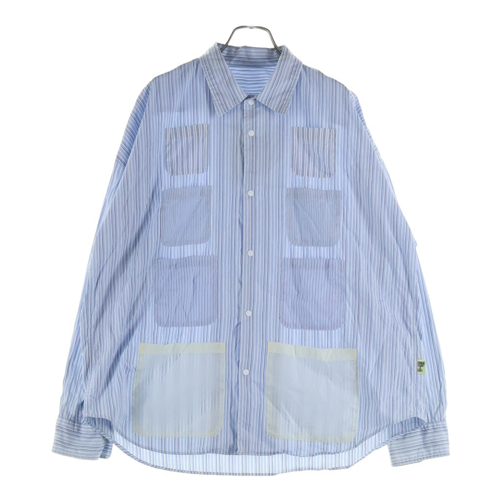 SSZ(エスエスズィー) Surf&Sk8 8Pocket Shirt サーフアンドスケート 8ポケット ストライプ 長袖シャツ ブルー 11-11-4889-139