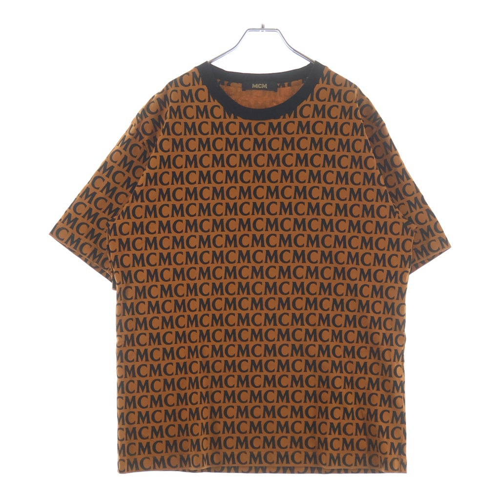 MCM(エム シー エム) Monogram Print T-shirt モノグラムプリント 総柄 リンガー 半袖Tシャツ カットソー ブラウン