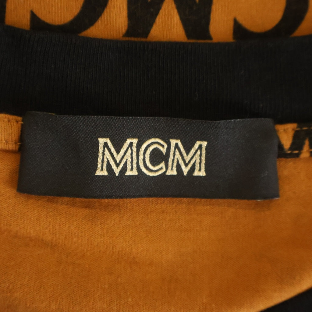MCM(エム シー エム) Monogram Print T-shirt モノグラムプリント 総柄 リンガー 半袖Tシャツ カットソー ブラウン