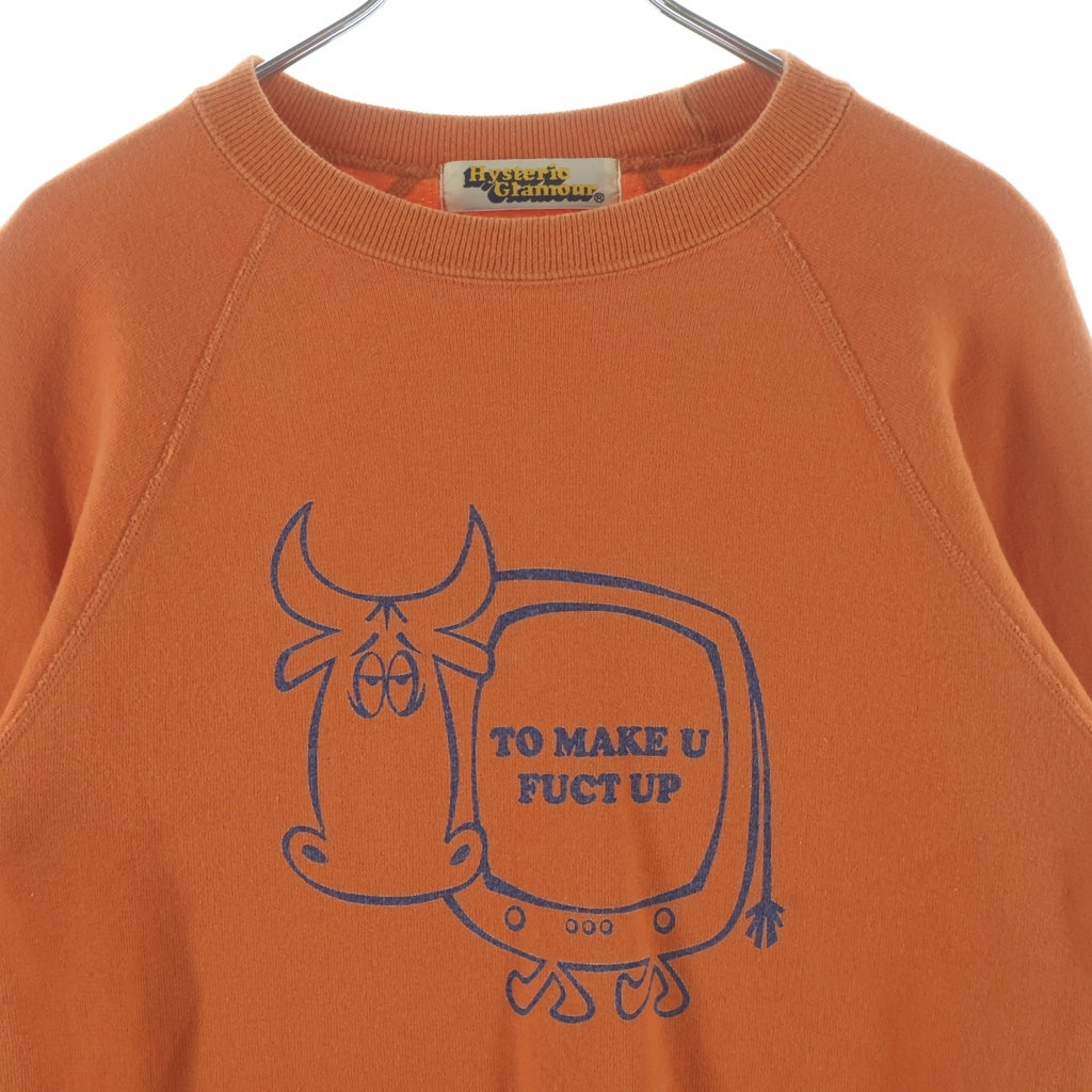 HYSTERIC GLAMOUR(ヒステリックグラマー) Fuck Up TV Graphic Sweat Shirt ファックアップ グラフィック クルーネック スウェットシャツ オレンジ レディース