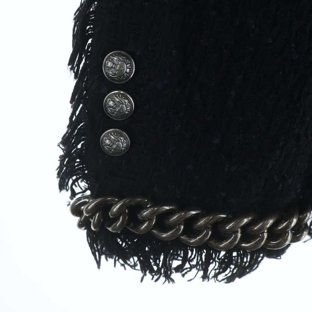 BALMAIN(バルマン) Logo Patch Tweed Blazer ロゴワッペン ツイード 袖チェーン装飾 ブレザー ジャケット ブラック S8H7010T338B