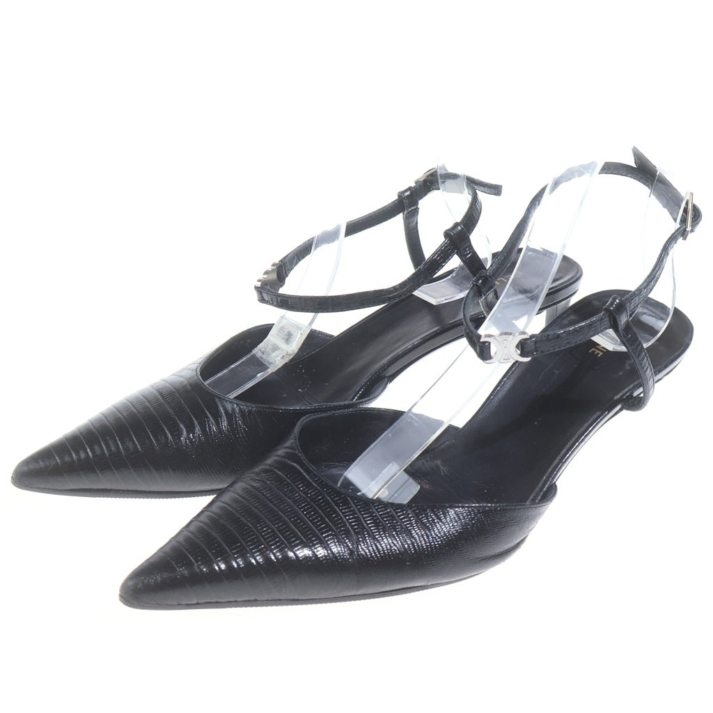 CELINE(セリーヌ) Trionphe Slingback Heels In Lizard In Nude トリオンフスリングバックヒール ブラック レディース