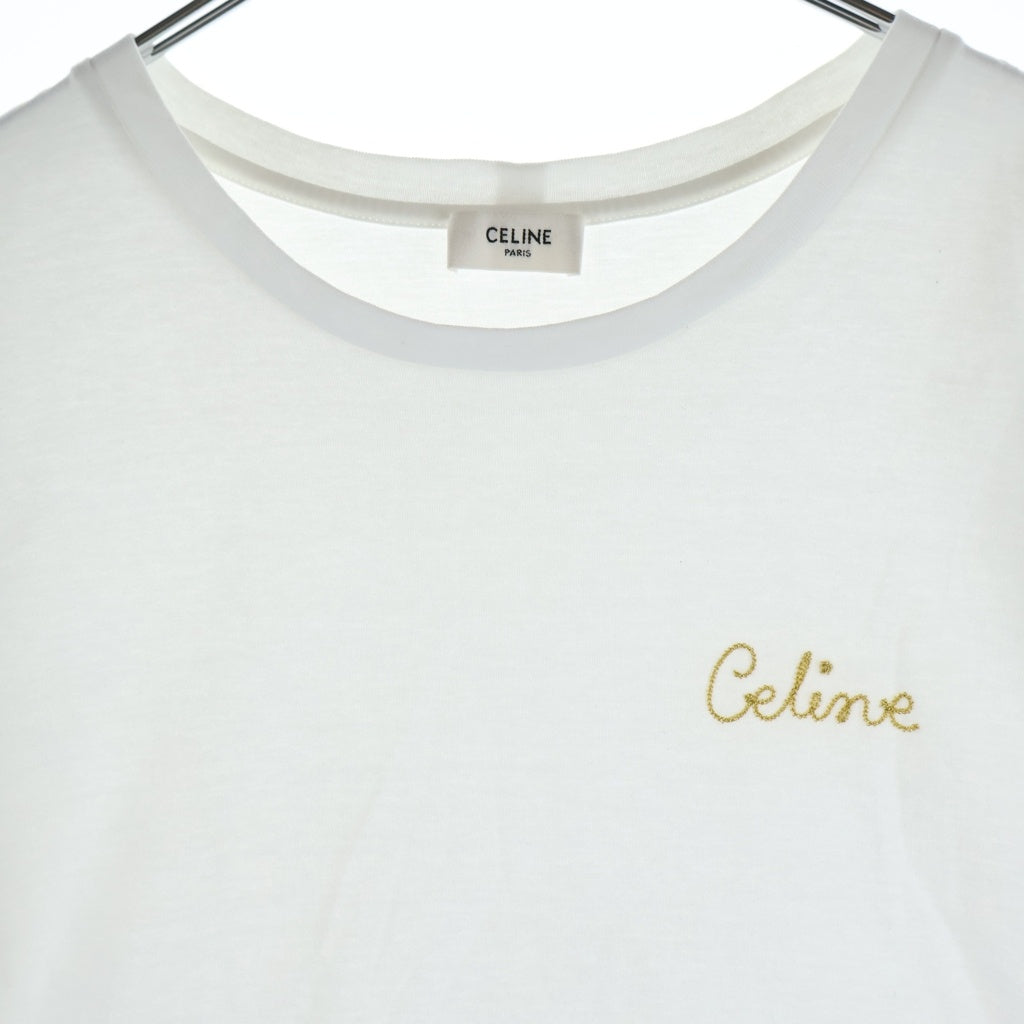 CELINE(セリーヌ) EMBROIDERED T-SHIRT フロントロゴ刺繍 コットン 半袖Tシャツ カットソー ホワイト 2X351671Q レディース