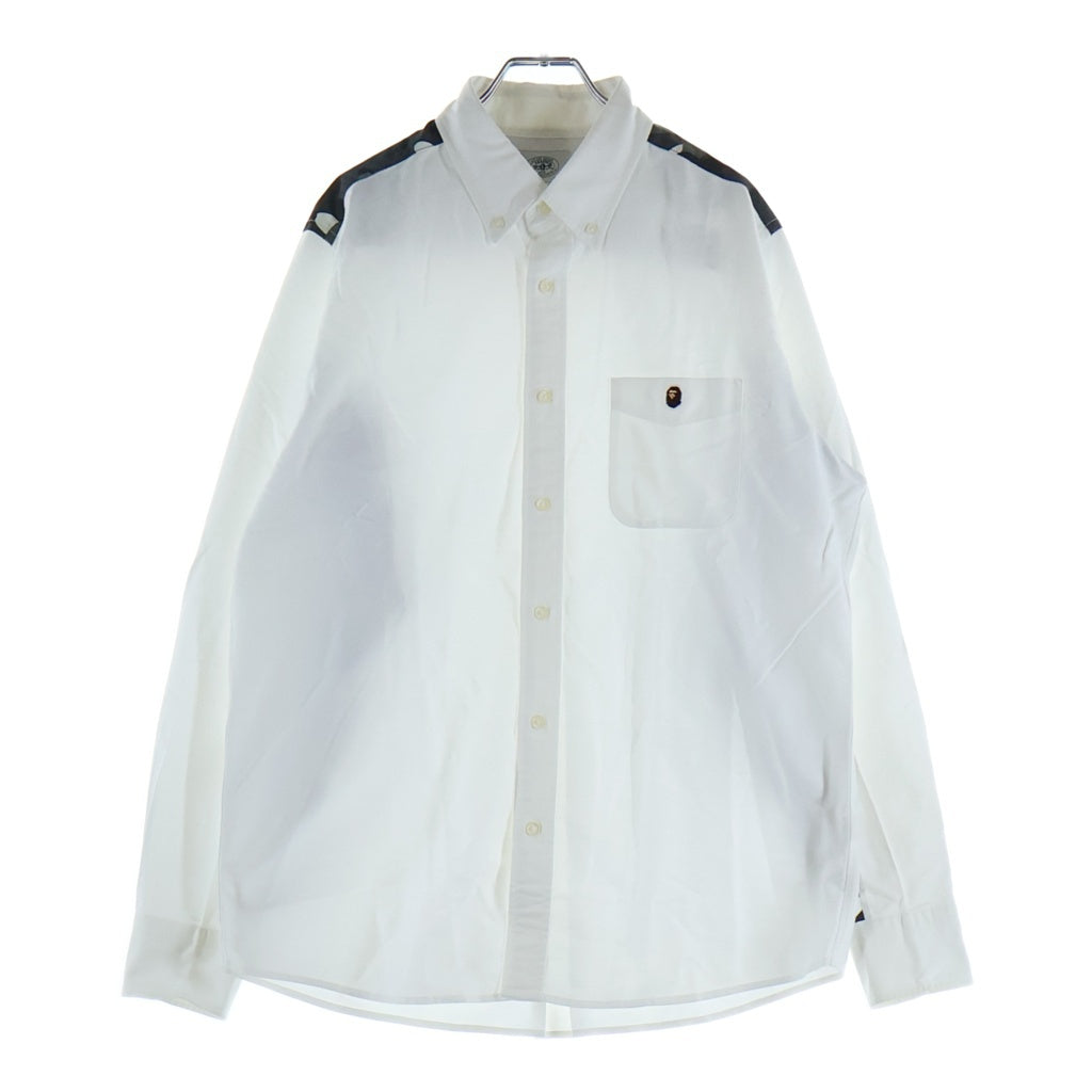 A BATHING APE(アベイシングエイプ) OXFORD BD Shirts カモフラ切替 コットン 長袖シャツ ホワイト/ブラック 001SHB701002X