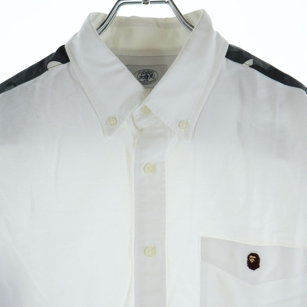 A BATHING APE(アベイシングエイプ) OXFORD BD Shirts カモフラ切替 コットン 長袖シャツ ホワイト/ブラック 001SHB701002X