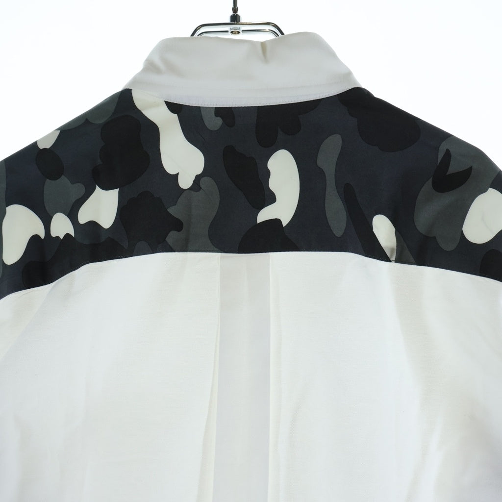 A BATHING APE(アベイシングエイプ) OXFORD BD Shirts カモフラ切替 コットン 長袖シャツ ホワイト/ブラック 001SHB701002X