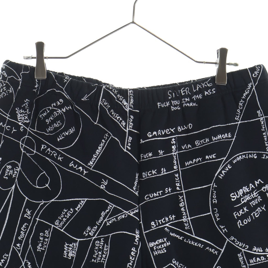 SUPREME(シュプリーム) 19SS × Gonz Embroidered Map Sweatshort マークゴンザレス エンブロイダード マップ 地図柄 スウェットショーツ ハーフパンツ ブラック