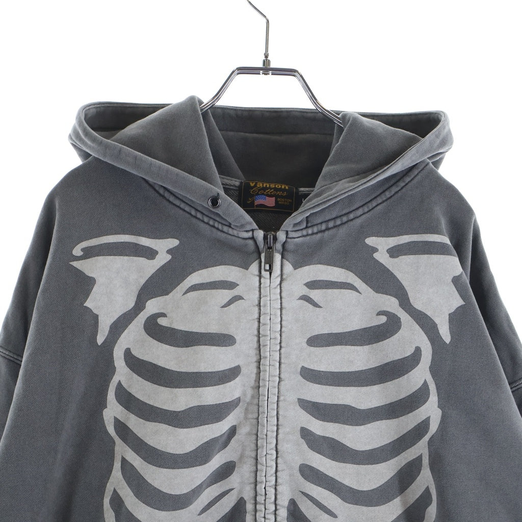 VANSON(バンソン) 50th ANNIVERSARY BONE ZIP HOODIE 50周年記念 ボーン ジップアップ プルオーバースウェットパーカー グレー