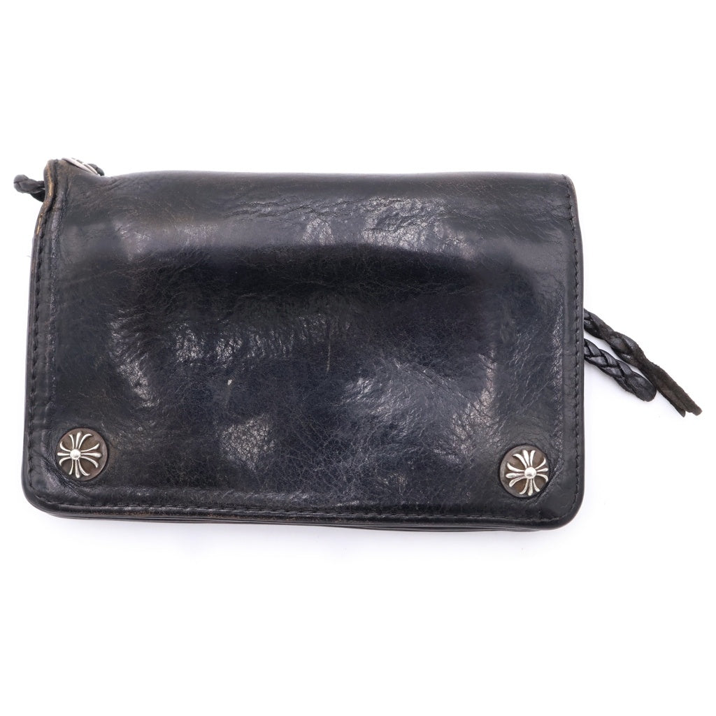 CHROME HEARTS(クロムハーツ) 2ZIP STRAP 2ジップストラップ クロスボールボタンレザーウォレット 財布 ブラック
