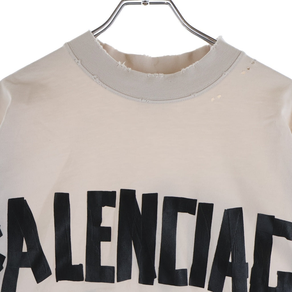 BALENCIAGA(バレンシアガ) 24SS Tape Type Medium Fit Tee 両面テープロゴプリント 半袖Tシャツ カットソー ホワイト 73984 TQVQ8