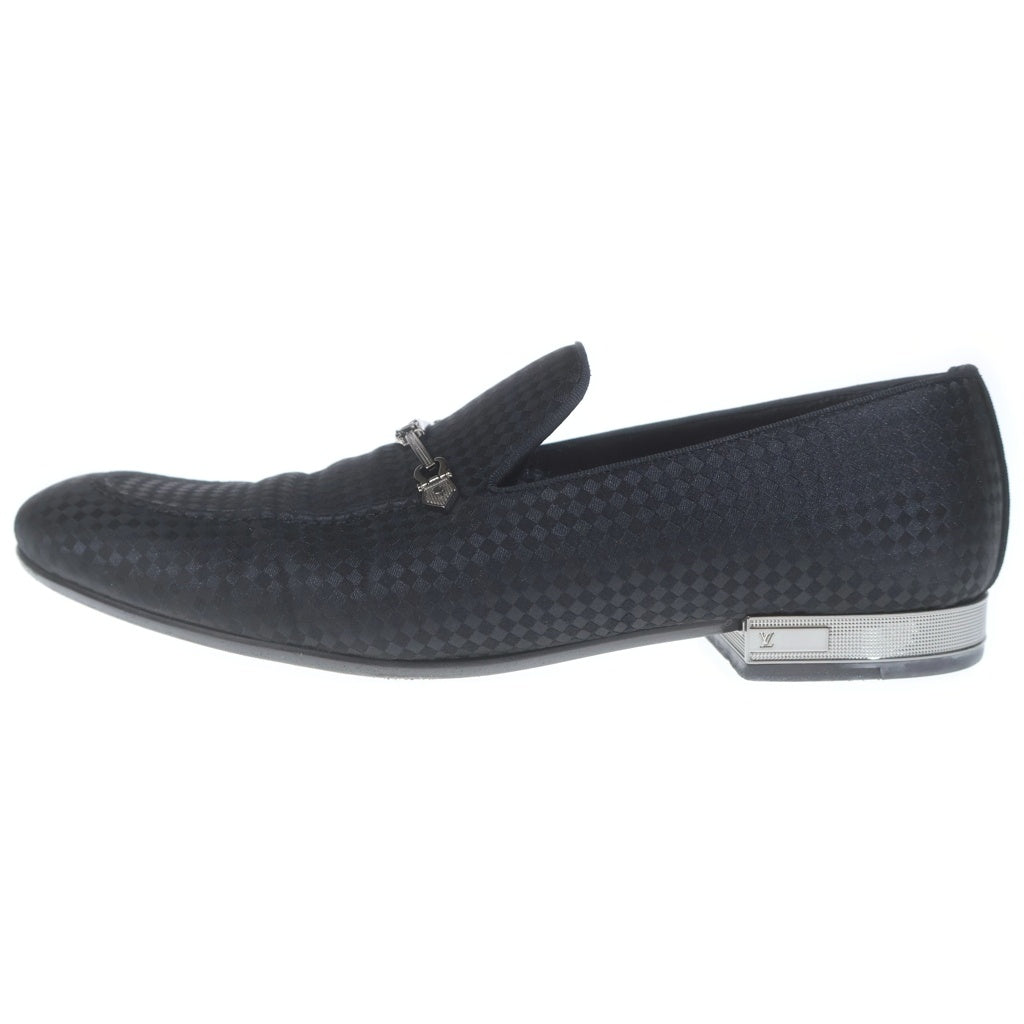 LOUIS VUITTON(ルイヴィトン) Black Satin Bank Slip On Loafers ブラックサテンパンクスリッポン ダミエ 総柄ローファー ブラック