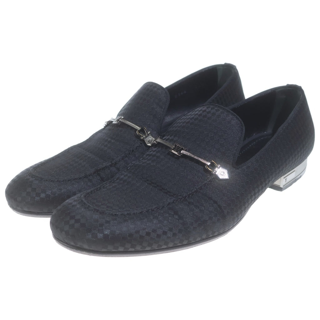 LOUIS VUITTON(ルイヴィトン) Black Satin Bank Slip On Loafers ブラックサテンパンクスリッポン ダミエ 総柄ローファー ブラック