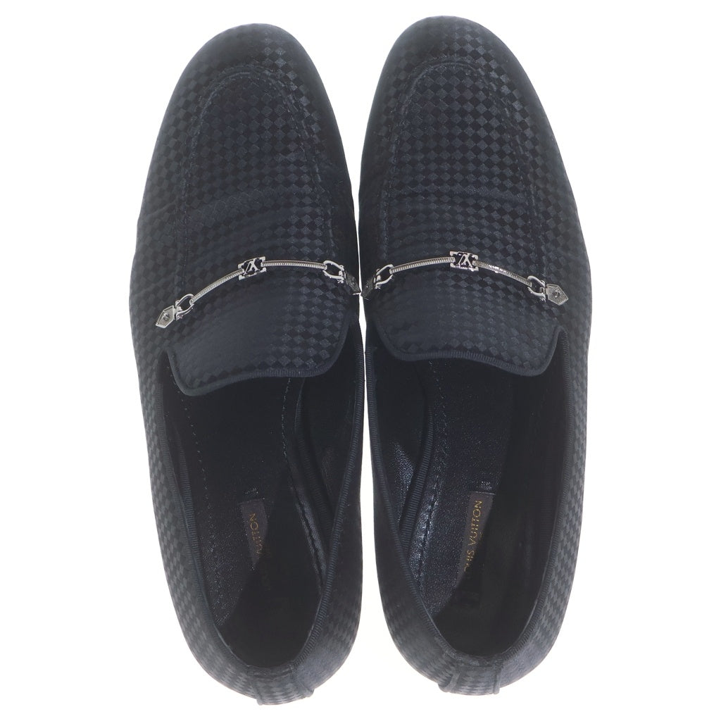 LOUIS VUITTON(ルイヴィトン) Black Satin Bank Slip On Loafers ブラックサテンパンクスリッポン ダミエ 総柄ローファー ブラック