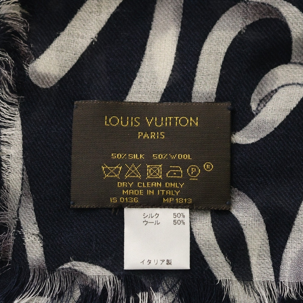 LOUIS VUITTON(ルイヴィトン) Voguez Volez Voyagez エトールリボン総柄ストール ネイビー レディース