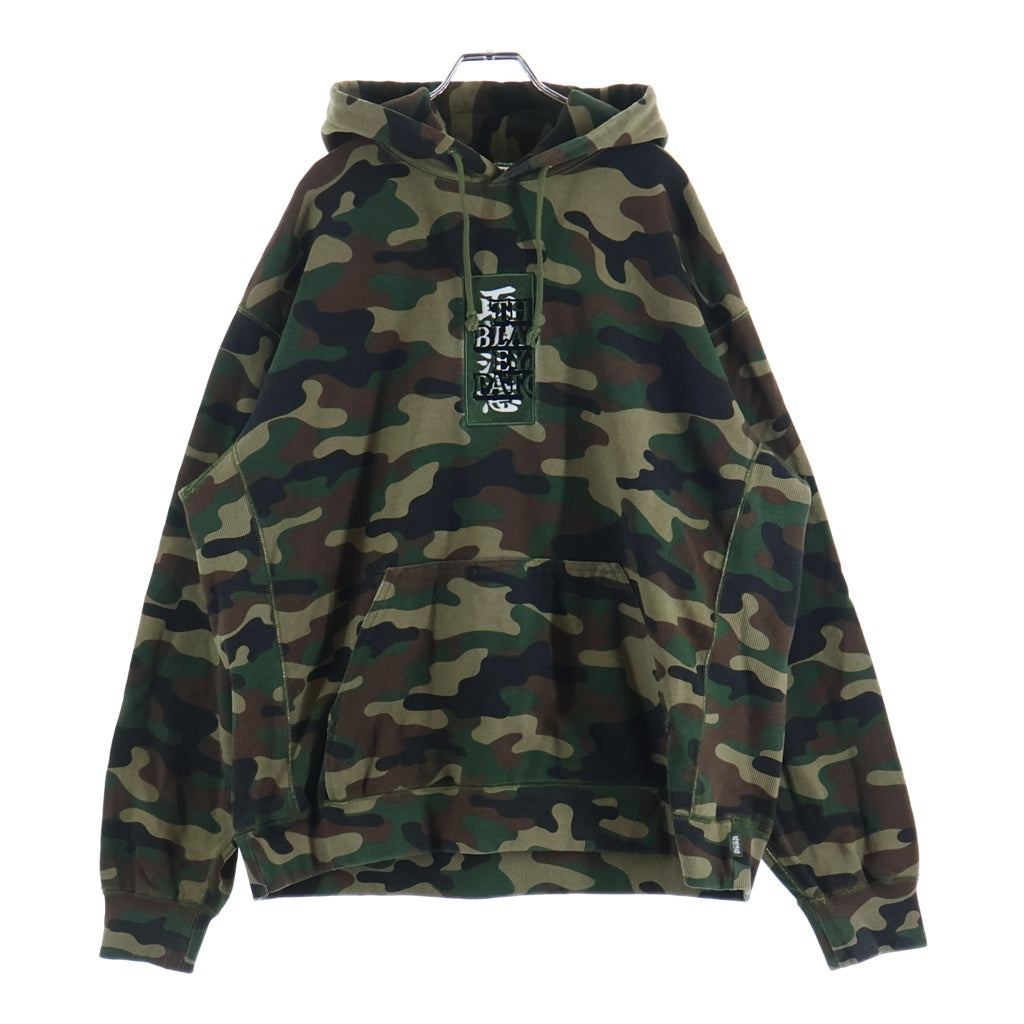 THE BLACK EYE PATCH(ブラックアイパッチ) Camouflage HWC Label Hoodie カモフラージュ総柄 フロント取扱注意ロゴ 刺繍 プルオーバー パーカーフーディー マルチ