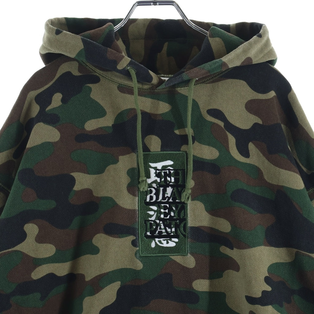 THE BLACK EYE PATCH(ブラックアイパッチ) Camouflage HWC Label Hoodie カモフラージュ総柄 フロント取扱注意ロゴ 刺繍 プルオーバー パーカーフーディー マルチ