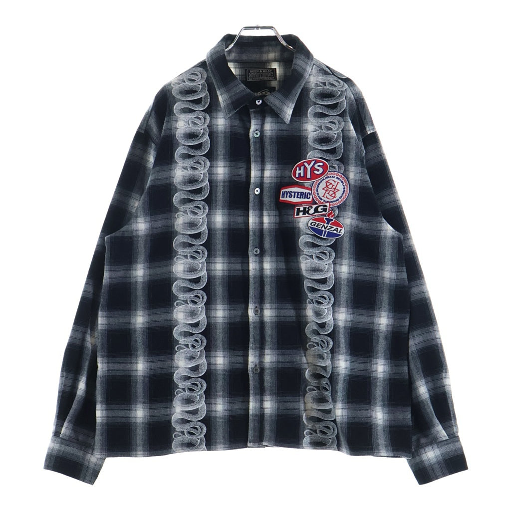 HYSTERIC GLAMOUR(ヒステリックグラマー) ×Genzai Snake Shirt ゲンザイ スネークワッペン フロントプリント 長袖シャツ ブラック GZ1290