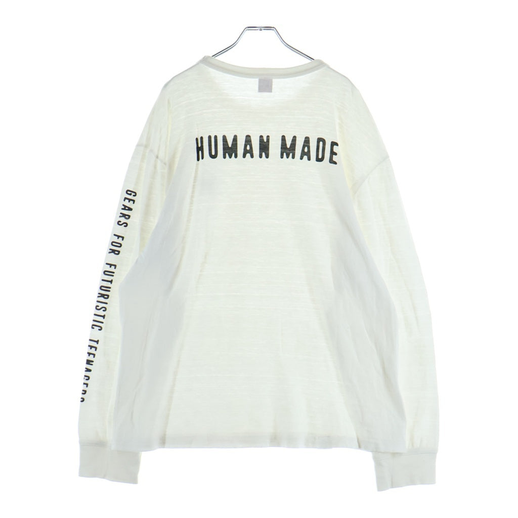 HUMAN MADE(ヒューマンメイド) Logo Patch L/S Tee 胸ロゴパッチ バック アーム プリント クルーネック 長袖Tシャツ ホワイト