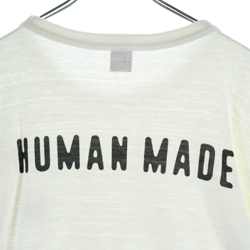 HUMAN MADE(ヒューマンメイド) Logo Patch L/S Tee 胸ロゴパッチ バック アーム プリント クルーネック 長袖Tシャツ ホワイト