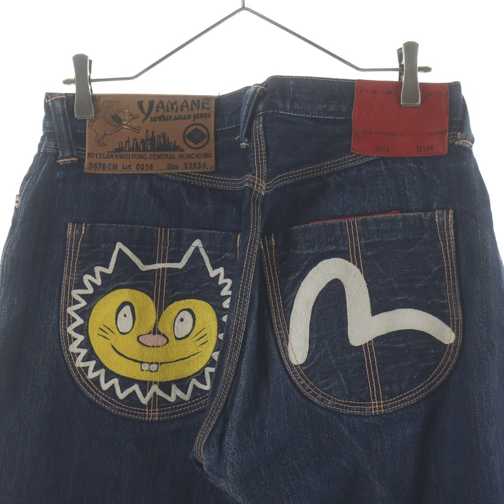 EVISU(エビス) カモメ ネコ 刺繍 セルビッチ デニム パンツ インディゴ