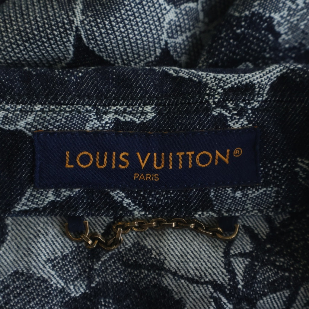 LOUIS VUITTON(ルイヴィトン) 24AW ロゴエンブロイダリー フラワー総柄 ジャガード デニム半袖シャツ インディゴ RM242MM LJG HRS25W