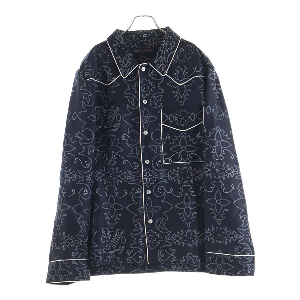 LOUIS VUITTON(ルイヴィトン) 24AW モノグラムプリントデザイン 胸ポケット シルク 長袖シャツ ブラック RM242M MRR HRS80W